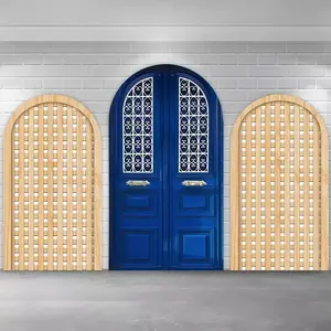 European Villa Style Arch Backdrop Set – Blue Door & Wood Lattice Design, Perfect for Wedding, Bridal Shower & Themed Event Photo Backdrop