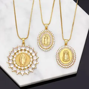 Copper Based 18K Gold Plated Holy Mary Pendant Necklace