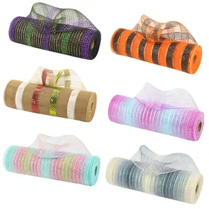 Christmas Tree Garland Diy Decoration Mesh Roll Christmas Wreath Stripes Xmas Ribbon Flower Glitter Meshed Ribbon 10*360inch