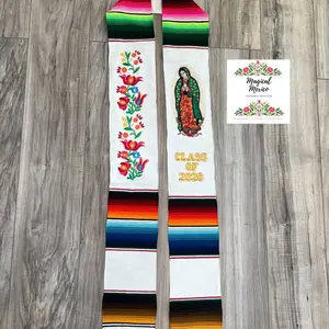 Class of 2026 Virgin of Guadalupe and flowers grad stole / virgencita sarape sash/ sarape graduation stole /  Estola de graduacion virgen de Guadaluprupe