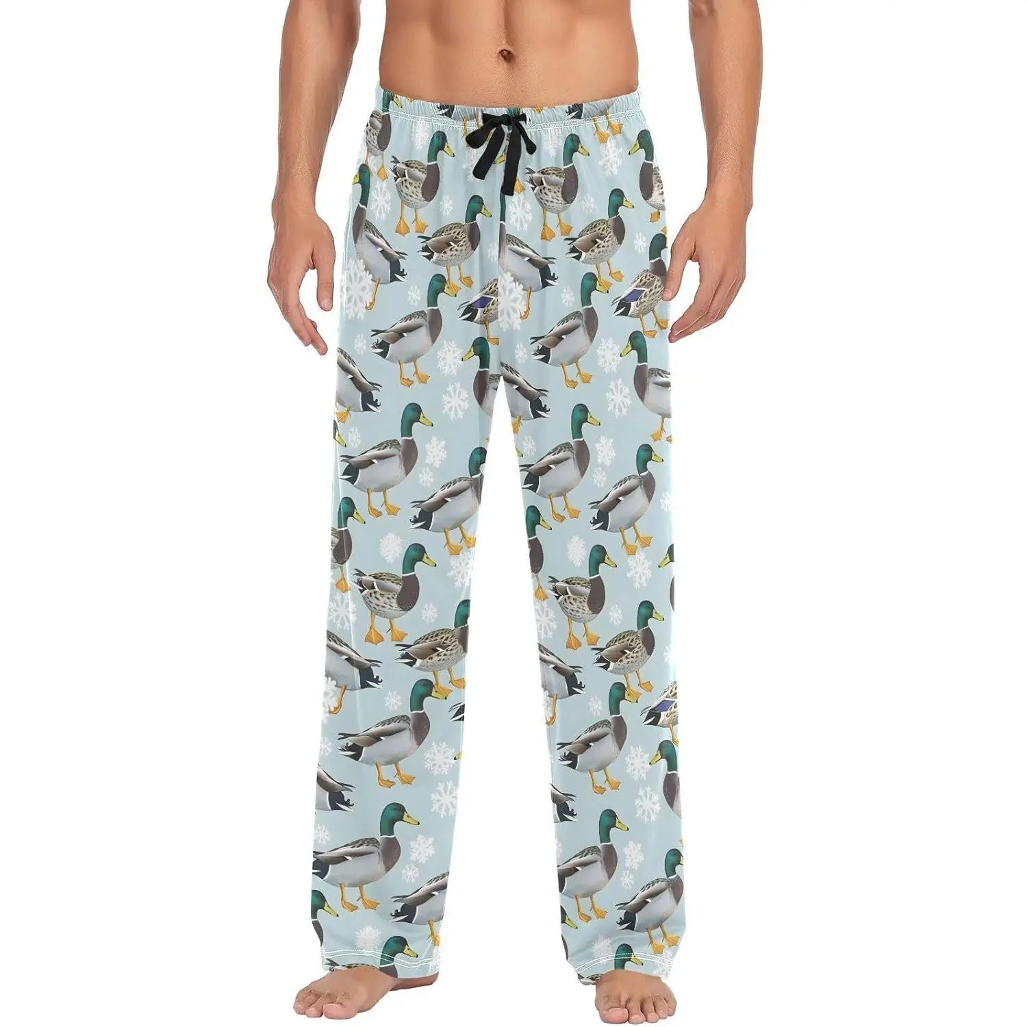 Mens Pajama Pants Mallard Snow Lounge Pants with Pockets Elastic Waist Sleep Bottoms S Big Casual Long Modal Polyester Loungewear