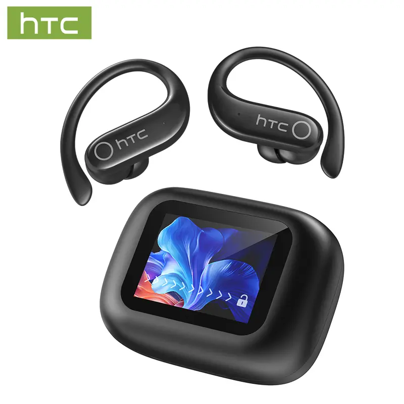 hTC NE61 True Wireless Bluetooth Earbuds with Heart Rate Monitor, IPX5 Waterproof, 45 Hours Battery Life, Silicone Ear Tips, LCD Charging Case, Noise Cancellation, Stable Connection, Compatible with Android & Game Consoles