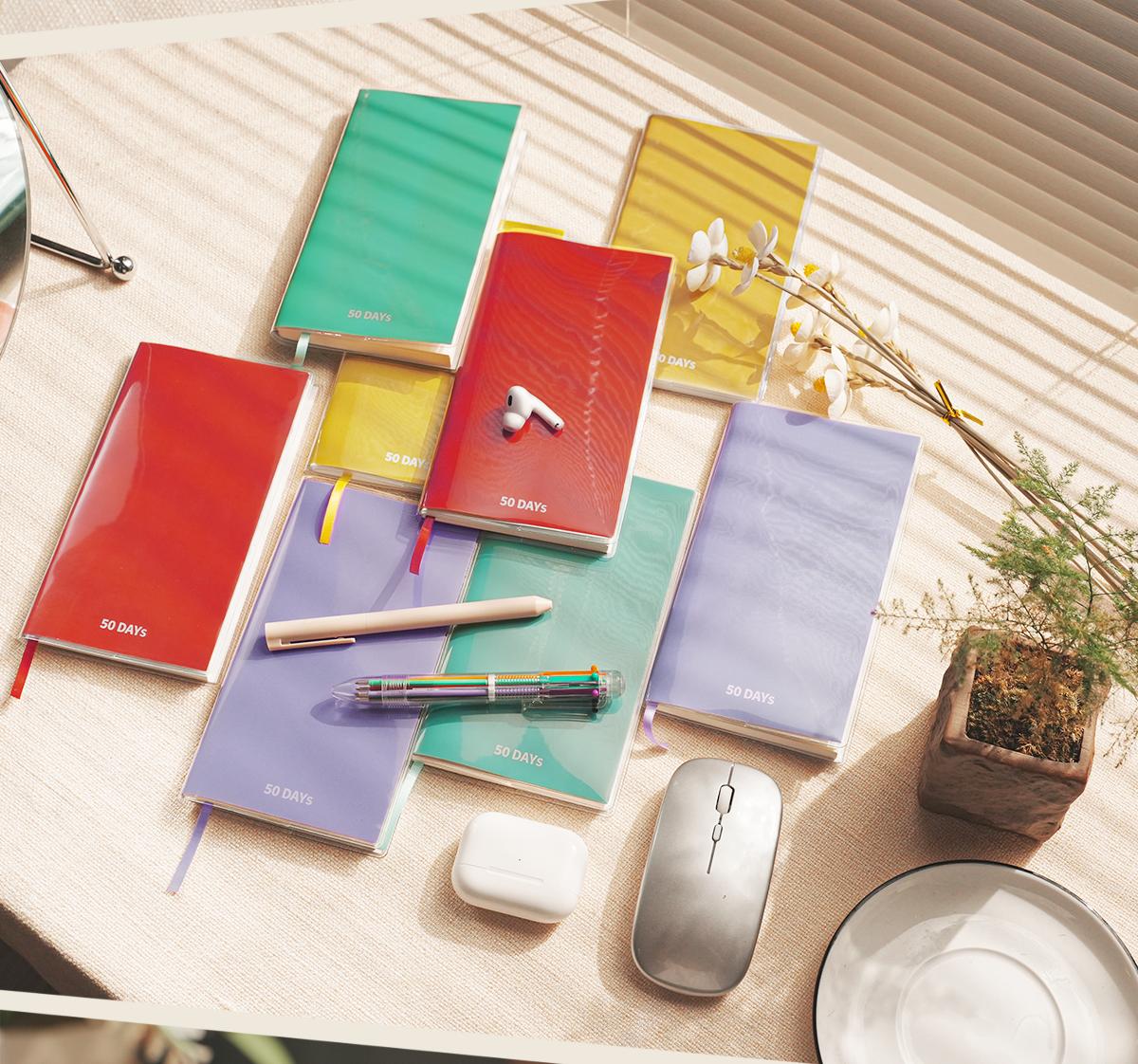 50-Day Diary Habit Tracker Goal Planner Daily Journal Self Improvement Notebook Productivity Journal Wellness Planner Mindset Journal Portable A6 Memo Book 50 Days Challenge Journal with Daily Plan Pages Ribbon Bookmark and 720 Stickers Gift Set