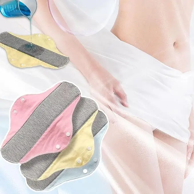 4 Pack Mixed Color Shipping New Graphene Antibacterial Washable Soft Cotton Pads Reusable Sanitary Towels for Middle Aged & Elderly
