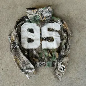 Leaf Camouflage Cardigan Zipper Sweatshirt Jacket Patchwork Letters Casual Loose Hoodie Trend