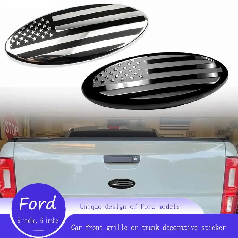6/9Inch For Ford F150 F350 FRONT GRILL Tailgate US Flag Oval Emblem Badge Silver Black Car Decoration Accessories Hight Quailtly