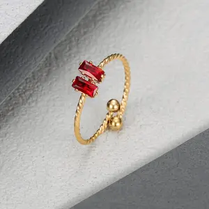 Red Adjustable Stainless Steel Ring for Women - Threaded Inlaid Synthetic Zircon, Fashionable Luxurious Temperament, Perfect Holiday Gift for Couples, Ideal Christmas Valentine's Day Fashion Costume Jewelry, Red Ring, Adjustable Rings