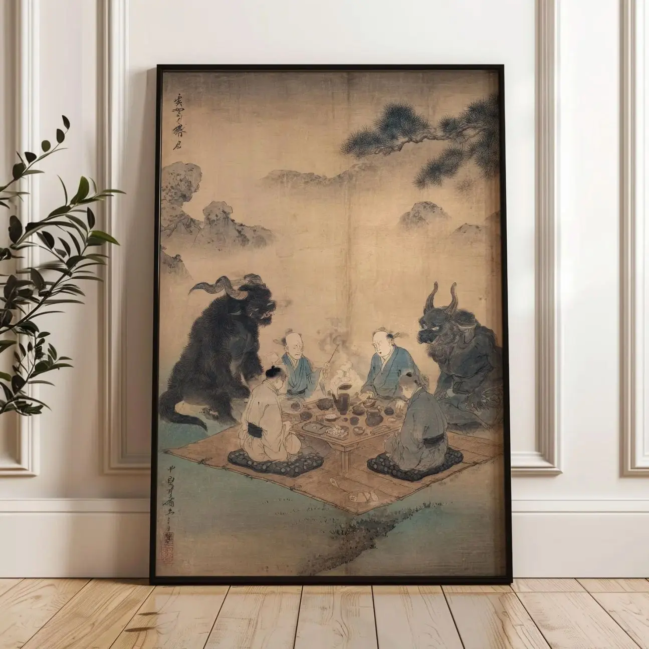Tea Ceremony with Oni Spirits, Japanese Ukiyo-e Wall Art, Edo Style Print 9