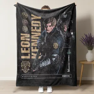 Leon S. Kennedy Blankets, Gamer Gifts for Fans, Survival Horror Video Game Merchandise, Ultra Soft Fleece Blanket for Couch Bed, Cool Black and White Aesthetic Room Versatile Decor