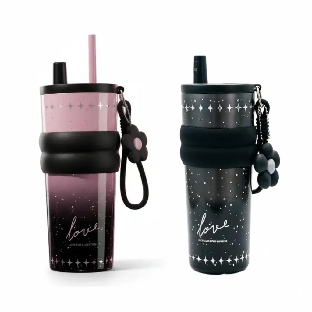 This 24oz Black Pink Aurora Tumbler features ceramic lining, leak-proof design, and fits most cup holders. Comes with a charm – great for iced coffee and tea lovers! Bottles Water Bottles Portable