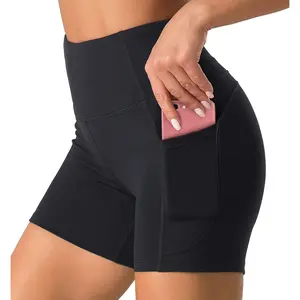 Dragon Fit High Waist Yoga Shorts for Women with 2 Side Pockets Tummy Control Running Home Workout Shorts Dragon Fit