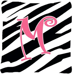 212 MAIN Decorative Initial Letter Pillow - 14x14 in Monogram M Zebra Stripes, Fade-Resistant Polyester Fabric, Soft Padded Cushion, Indoor-Outdoor Cushion
