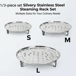 1/3-Piece Stainless Steel Steaming Rack Set, Multi-Size (S/M/L) Food Steamer Tray with Legs, Rust-Resistant Kitchen Cookware for Vegetables & Dumplings