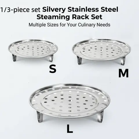 1/3-Piece Stainless Steel Steaming Rack Set, Multi-Size (S/M/L) Food Steamer Tray with Legs, Rust-Resistant Kitchen Cookware, Modern Kitchen Accessories for Cooking Vegetables & Dumplings