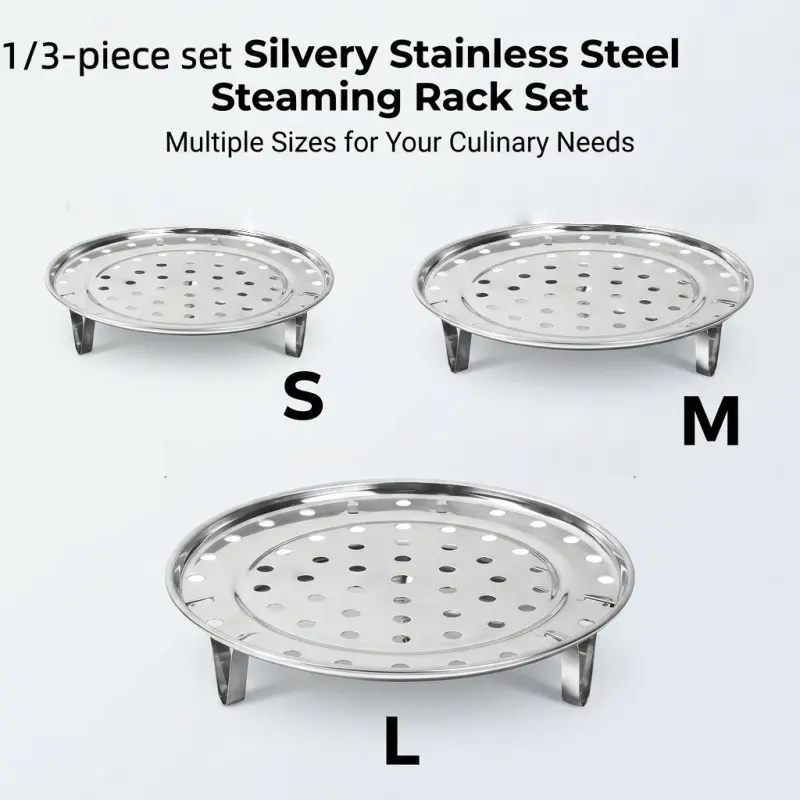 1/3-Piece Stainless Steel Steaming Rack Set, Multi-Size (S/M/L) Food Steamer Tray with Legs, Rust-Resistant Kitchen Cookware, Modern Kitchen Accessories for Cooking Vegetables & Dumplings