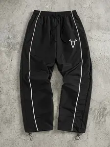 Men's Bull Print Trendy Athletic Pants with Lines, Gym Workout Running Trousers with Side Pockets, Sporty Quick Dry Breathable Sweatpants, Drawstring Elastic Waist, Adjustable Cuffs, Drawstring Waist Athleisure, Gym Sportswear Bottoms