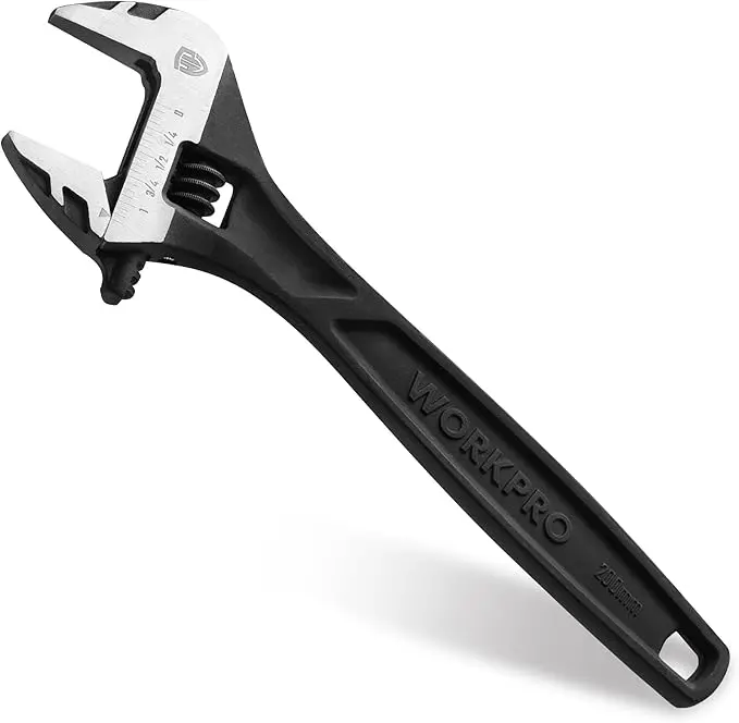 WORKPRO 8-Inch Adjustable Wrench, Black Oxide, Cr-V Steel, Inch & Metric Scale, Durable Hand Tool for Home & Automotive