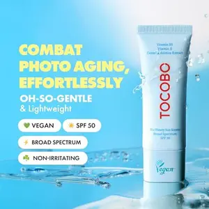 Tocobo Bio Watery Sunscreen SPF 50 Broad Spectrum Korean Facial Sun Cream with Hyaluronic Acid Lightweight Daily Face Sunblock Lotion Vegan Hypoallergenic Oxybenzone-Free 1.35 fl oz