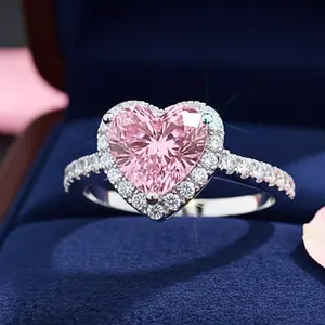 Pink Heart-Shaped Ring with Sparkling Stones – Romantic Gift for Women, Valentine & Mother’s Day
