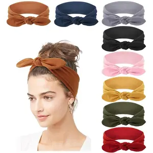 8pcs Colorful Rabbit Knot Hairbands, New Solid Elastic Fashion Bunny Ears Bow Headscarf, Yoga Sports Sweat Absorbent Hair Tie, Hair Bows Headbands