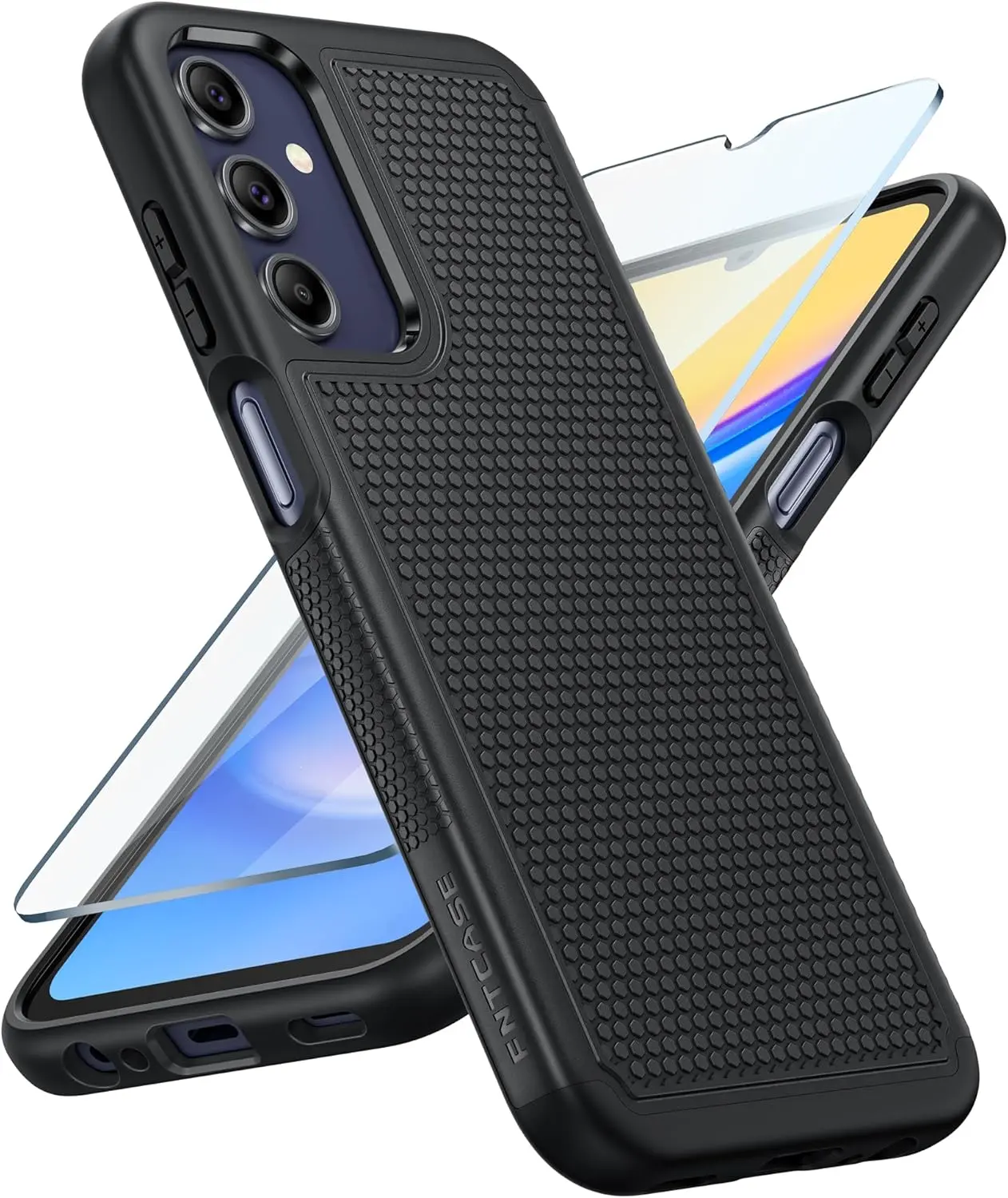 Samsung Galaxy A15-5G Hybrid Phone Case Accessory - Military Grade Drop Protection, 14ft Drop Tested, Eco-Friendly TPU-Polycarbonate Dual Layer, Non-Slip Matte Texture, Included Screen Protector (Black)