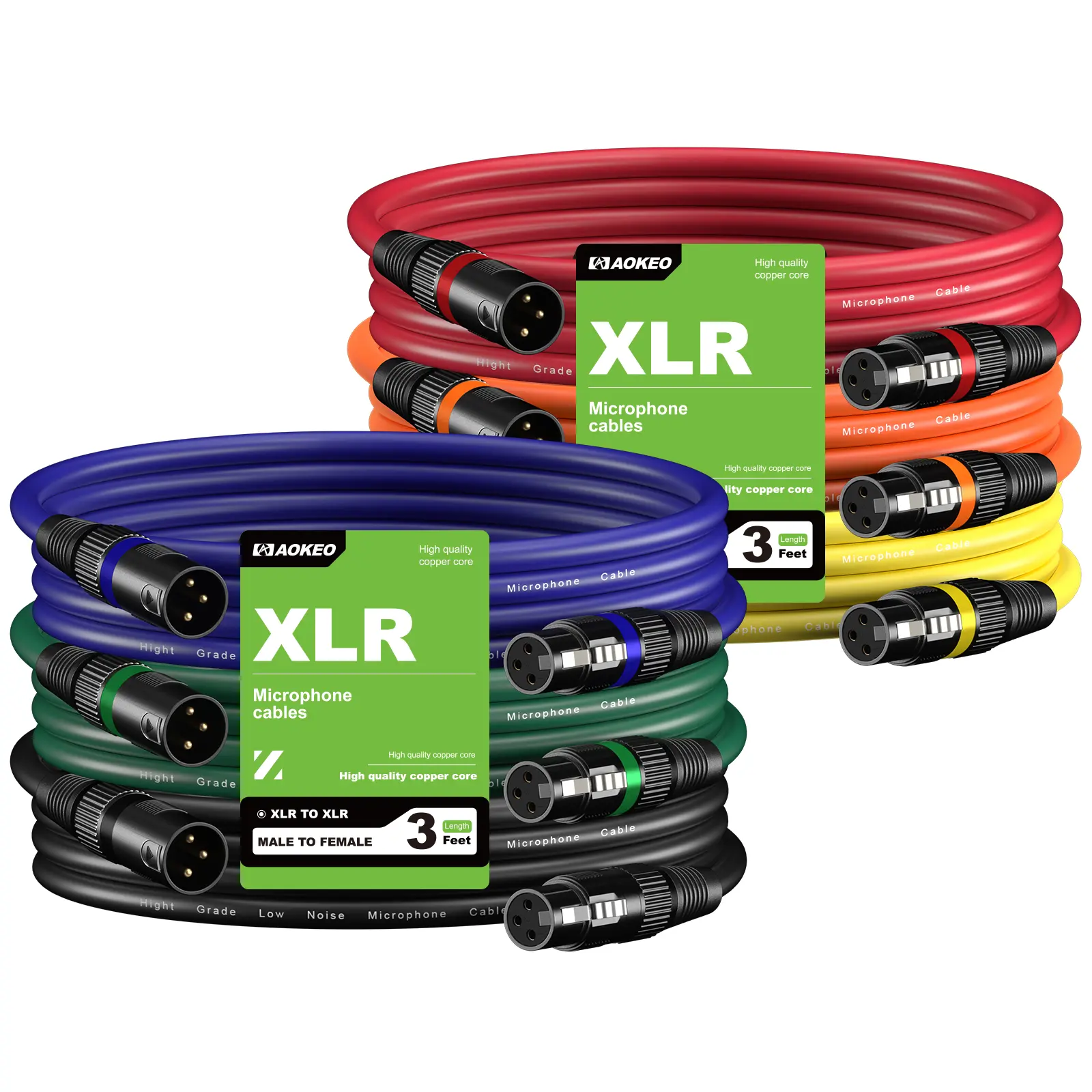 Aokeo XLR Cables 3FT 2/6 Pack, XLR Male to Female Microphone Cable for Speaker and Audio Setups,All Copper Conductors（1M）Premium,3FT,MIDI,Male,to,Male,Cable