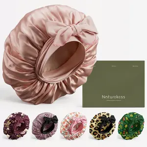 Naturekess Upgrade Oversized Satin Bonnet for Summer – Breathable Double-Layer Silky Satin, Adjustable Stay-On Tie, Signature Prints