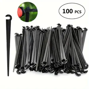 100 Plastic Drip Irrigation Stakes with C-Shaped Clips, Suitable for 4/7Mm Pipes, Greenhouses, And Potted Watering Systems