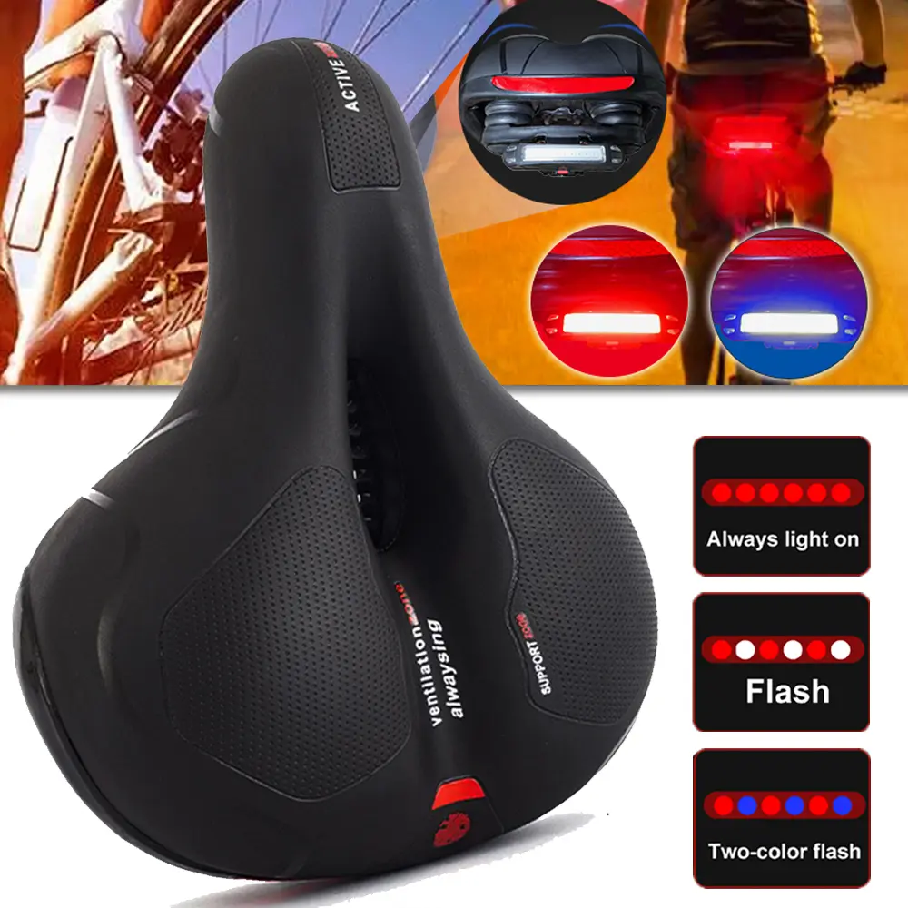Bike Saddle Seats,Large Comfortable Bike Seat Wide Saddle Shock Absorbing - Oversized Memory Foam Padded Exercise Bicycle Seat Waterproof Leather Cover - Universal Soft Replacement Cycling Cushion for Men Women