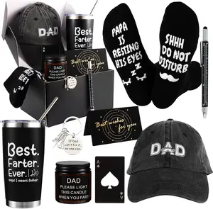 9 Pieces Dad Gift Set Best Dad Gifts for Father, Men with Tumbler Mens Socks Mens Baseball Cap Key Chain Card for Men Father Papa Christmas Gifts from Son Daughter (Black Style-2)