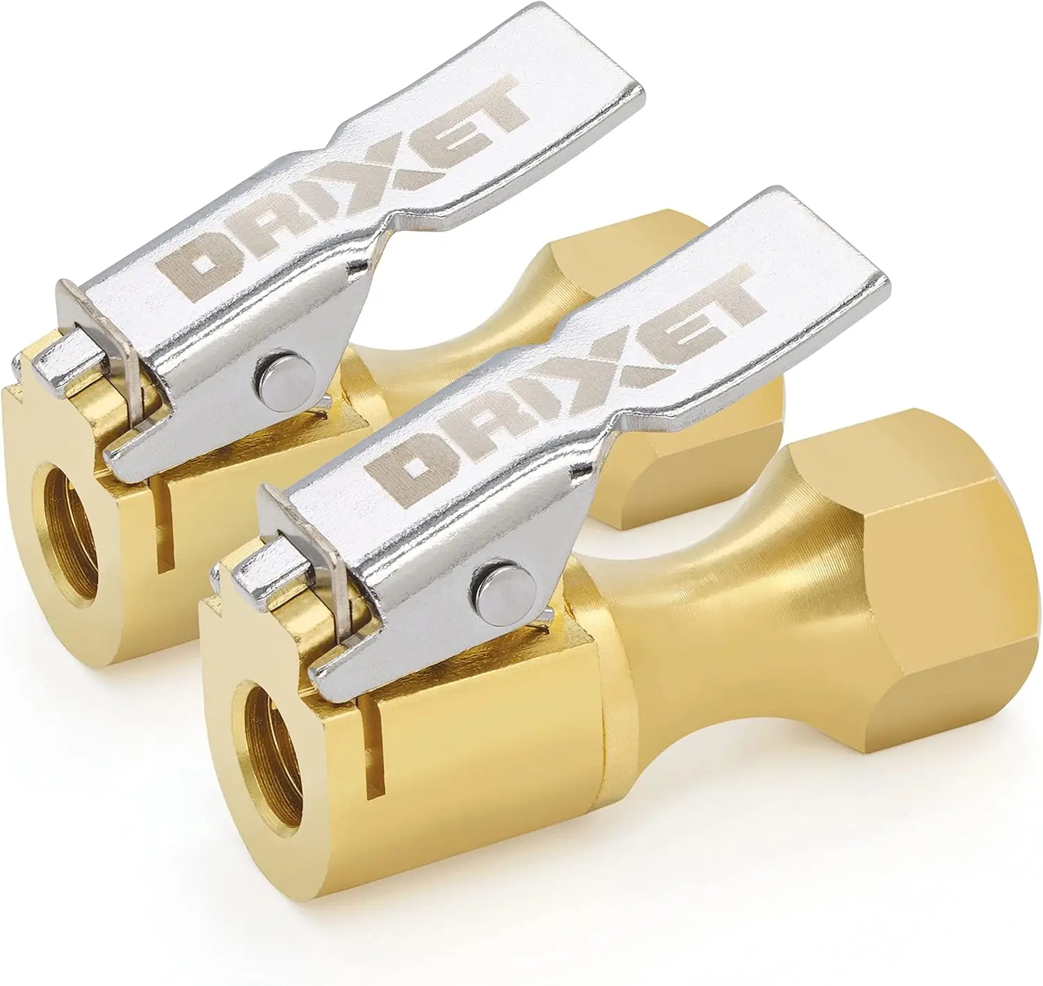 Air Chuck, Closed Flow Heavy-Duty Locking Tire Air Chuck, With Quick Connect, Solid Brass, 1/4 Inch Female NPT Thread, 250 PSI, Fits Most Air Hose, Air Inflators, - 2 in a Pack