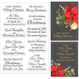 Merry Christmas Wishes Clear Stamps Blessing Words Silicone Stamps for Christmas Cards Making DIY Scrapbooking Photo Album Decoration 6.3x4.3inch