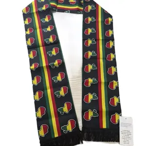 African sashReggae Rasta Map Print Scarf with Fringe Red Yellow Green Stripes for Stylish Accessory