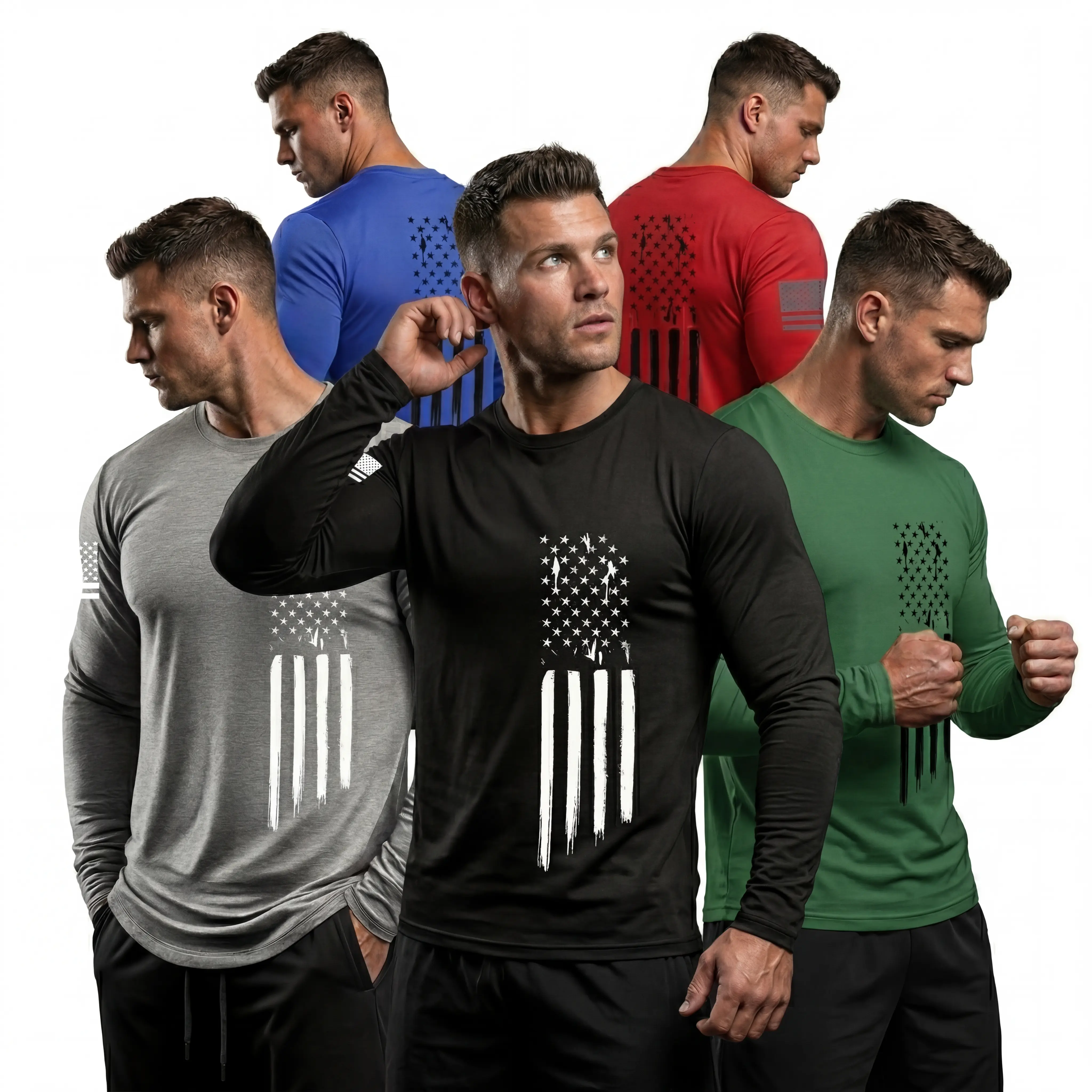 Men's [5-Pack] Long Sleeve Active T-Shirts | Quick-Dry Breathable Athletic Fit | Independence Day Special Patriot Apparel spring and autumn men's clothing Athletic Apparel Athletic Mesh Athleisure Street Fit