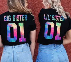 Big Sister Little Sister Matching Shirts Little Big Sister 01 Shirts Galaxy  Cotton Collar Top Womenswear Tshirt Comfort Summer Streetwear Black Crewneck Casual