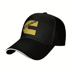 Adjustable Cummins Engine Logo Baseball Cap, Black Polyester, Snapback Closure, Hand Washable, Ideal for Outdoor Sports & Travel