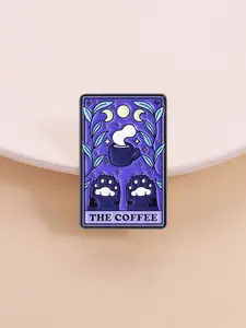 Cartoon Badge Coffee Tarot Theme Creative Brooch, Cat Claw Moon Phase & Coffee Cup Design, Suitable for Mystical Enthusiasts, Fashion Accessory, Durable Metal Pins