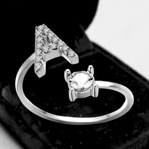 Creative 2026 letter Cuff Ring With Artificial Zircon Decor Adjustable Open Ring Fashion Jewelry For Women And Girls 26 Letter Ring Minimalist Style Perfect For Gift & Daily Wear