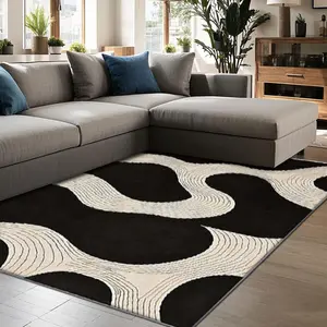 Abstract Curve Pattern Floor Mat, Non-slip Soft Floor Carpet, Decorative Area Rug for Home Living Room Bedroom Hotel Dormitory