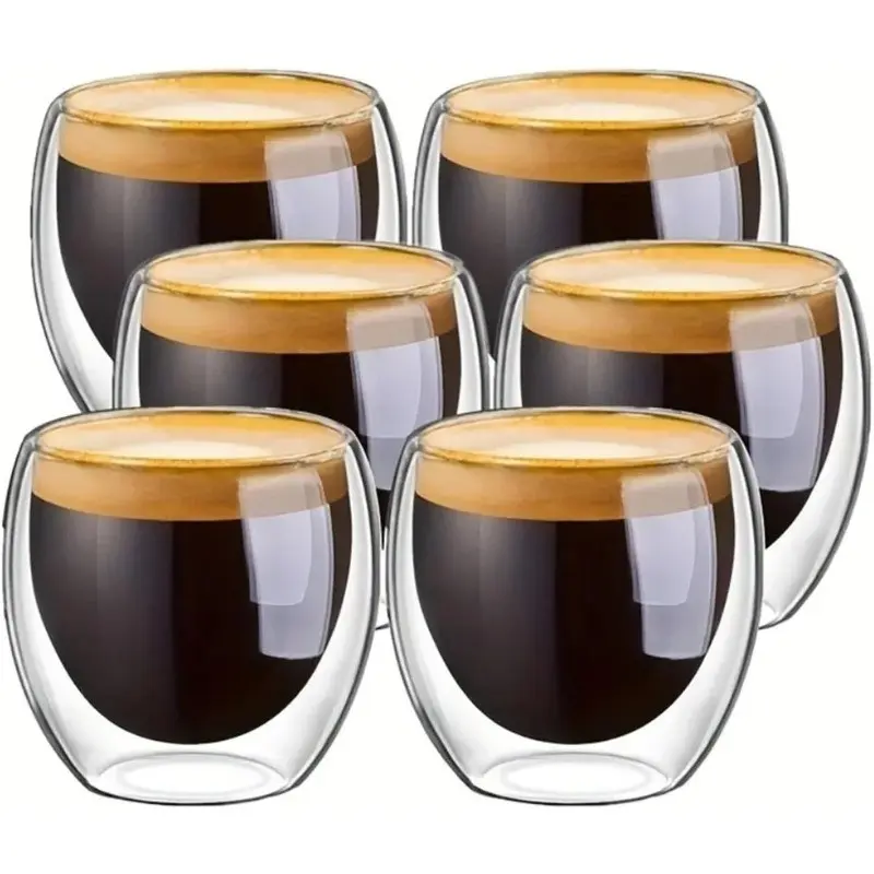 Double Layer Insulated Transparent Double Wall Glass Espresso Cup, Suitable for Tea Coffee Latte Cafe Milk Restaurant Use, Glass Cup Set, Clear Glass Cup, Coffee Cups Glass, Double Wall Drinkware