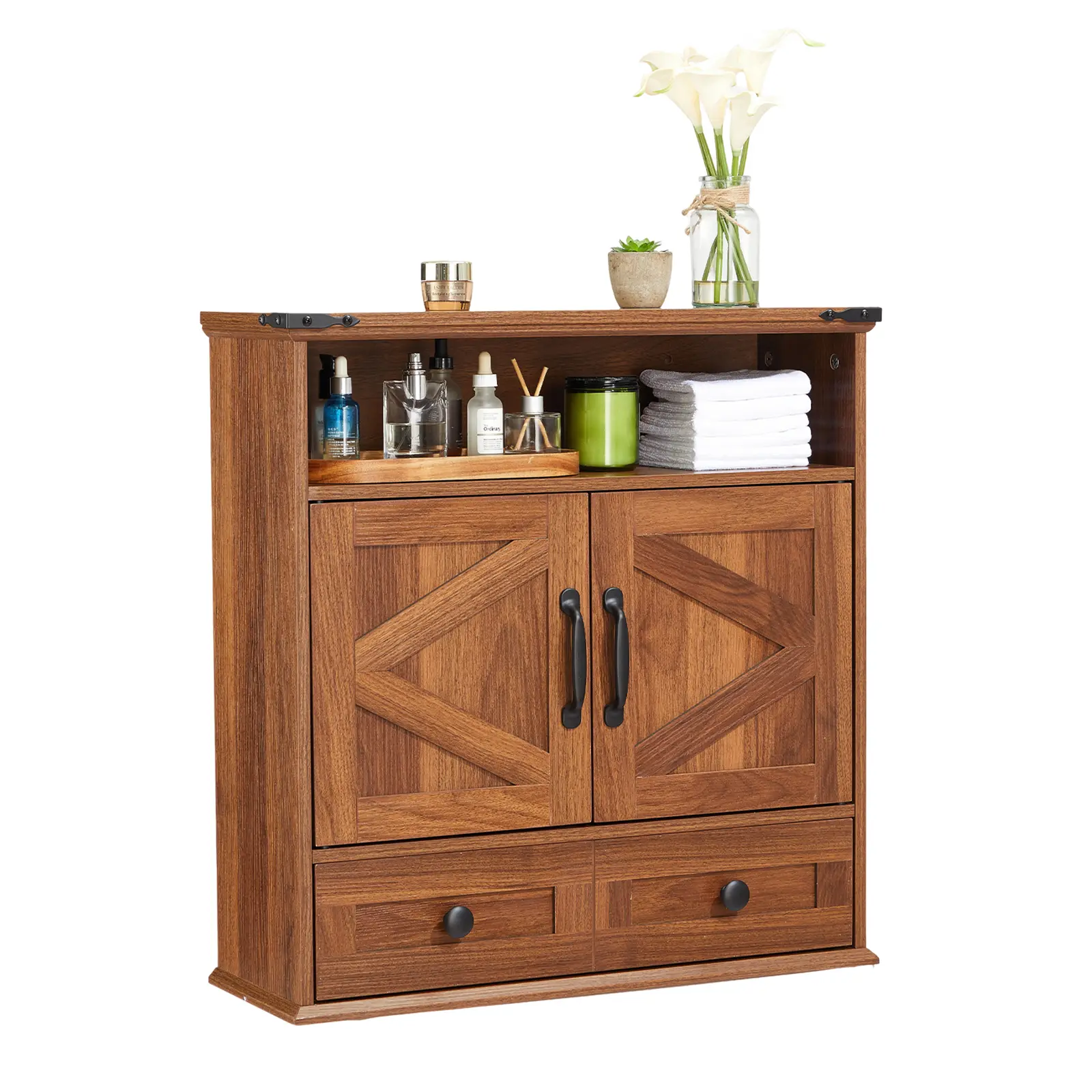 Bathroom wall-mounted paint cabinet with barn-style doors – Adjustable shelf – Versatile wall-mounted paint storage for bathroom, kitchen, laundry room, entryway – Ideal medicine cabinet or above-the-toilet cabinet