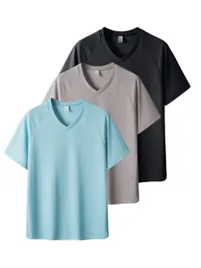 3-Pack Men's Summer V-Neck Short Sleeve T-Shirts, Top, Solid Color, Comfortable Waffle Texture, Casual Slim Fit, Ideal for Daily Wear & Outdoor Activities