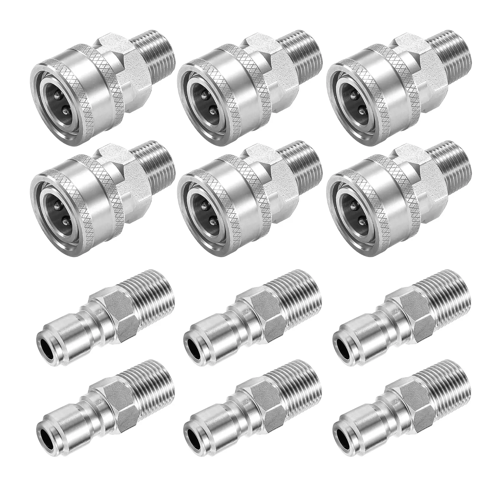 3/8 Inch NPT Pressure Washer Adapter Set, 12-Piece Stainless Steel External Thread Quick Connector Kit - 3/8" NPT Male Thread Quick Connect Hose Fittings, 5000 PSI