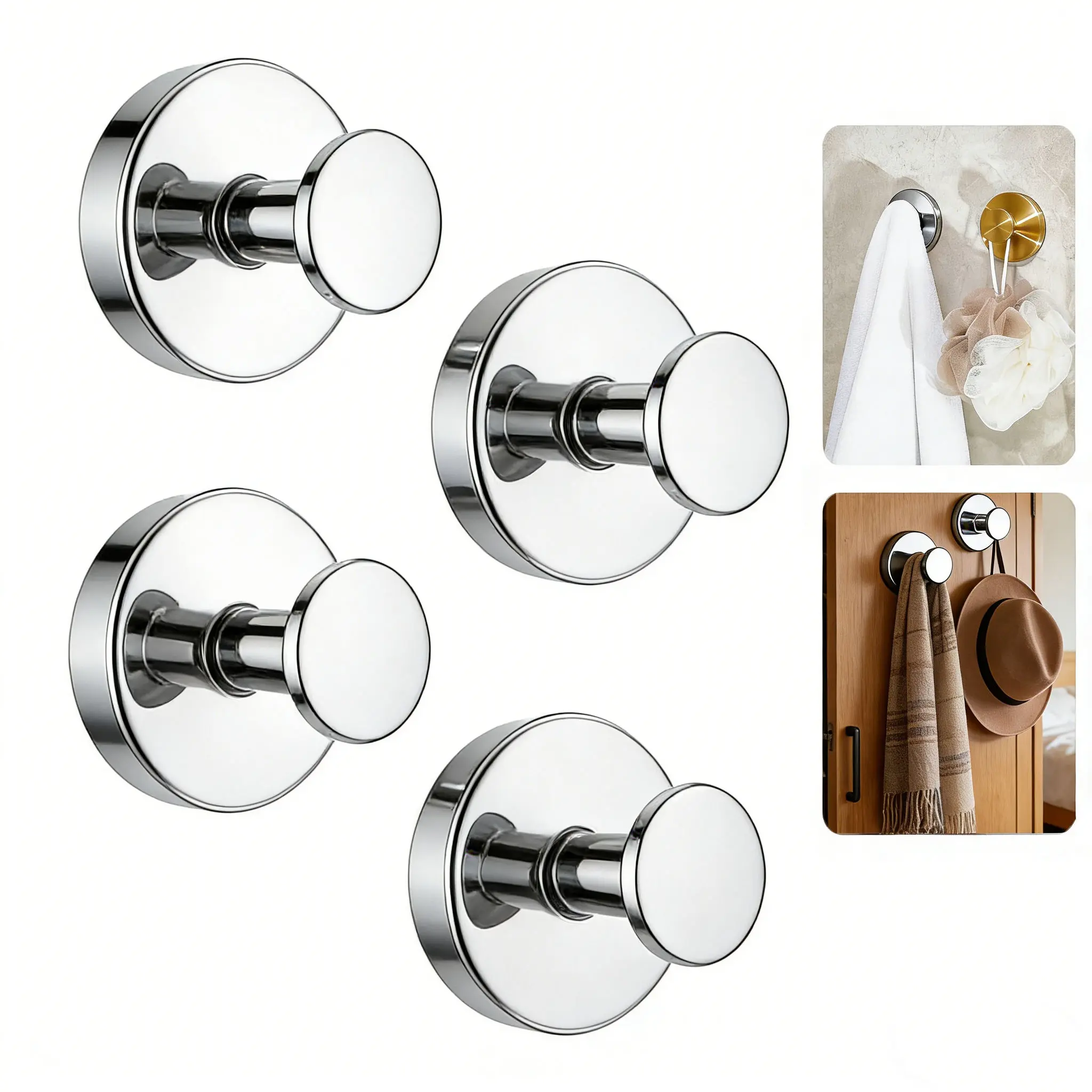 4-Pack Shower Hooks – Drill-Free, Waterproof, Removable. Suitable for bathroom glass doors and walls. Holds towels, robes, and loofahs. Great for renters, and an ideal choice for bathroom renovation., Bathroom Organizer Supplies, Home Organizer Hook