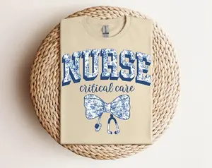 ICU Nurse Toile Bow Nurse Shirt Trendy Nursing Shirt Aesthetic Nursing Shirt Trendy Shirt for Critical Care Nurses Floral Nursing Shirt Gift Menswear Top