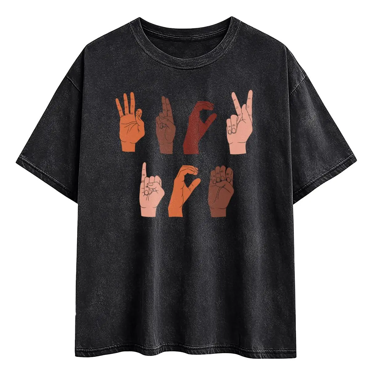 Men's Short-Sleeve Classic Cotton Seamless Tshirt - Washed Fabric, F*ck ICE Hand Sign, Anti-Deportation, Chinga La Migra Design Casual T Shirt - Streetwear Top, Casual Everyday Wear Father's Day Gift t0128