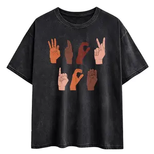 Men's Short-Sleeve Soft Casual T-Shirt, Washed Fabric F*ck ICE Hand Sign Anti-Deportation Chinga La Migra Design, Casual Everyday Wear Streetwear, Father's Day Gift t0128