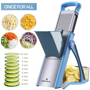 【ONCE FOR ALL 】4-in-1 Stainless Steel Vegetable Slicer, Potato Onion Sweet Potato Cutter, 0.1-8mm Adjustable Thickness, Foldable Easy Storage, Dishwasher Safe, Dicer Shredder Cutter, Eco-Friendly Material, Perfect Kitchen Gift