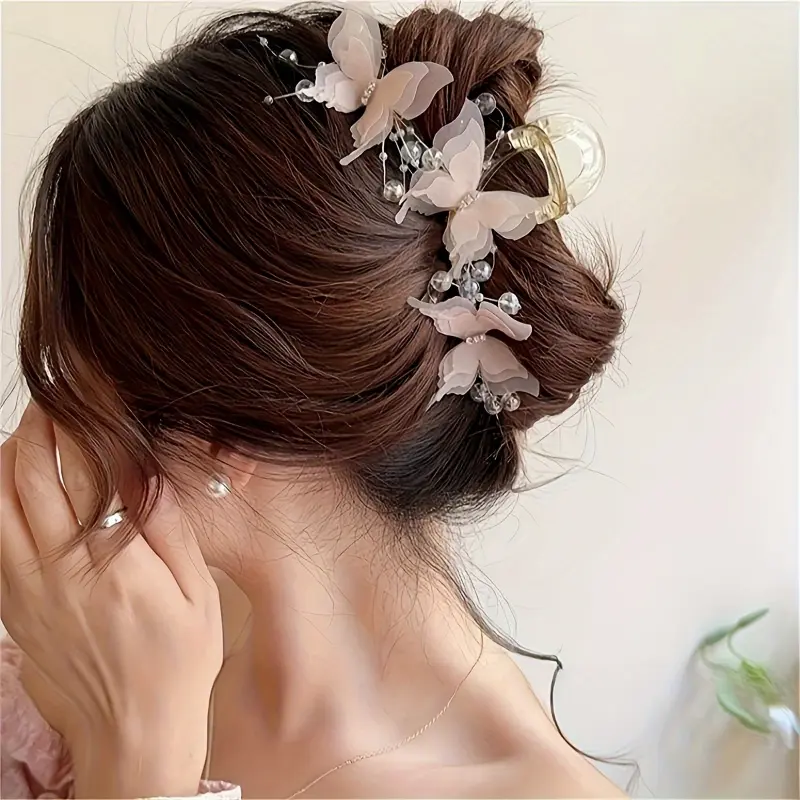 Chic Butterfly Hair Claw Clip - Elegant Resin Ponytail Holder for Women and Girls, Cute Bow Design Brown