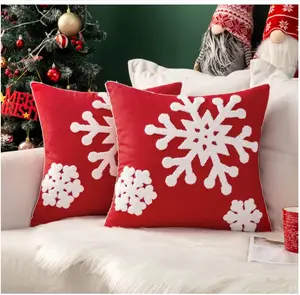 Pack of 2 Christmas Decorative Snowflake Throw Pillow Covers Canvas Embroidery Cushion Cases Holiday Decor Soft Pillowcases for Couch Sofa Bedroom Car（Red, 18x18in）